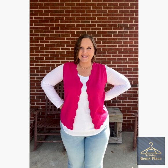 Sleeveless V-Neck Cardigan Vest Slim Fit Rayon Summer Lightweight - Picture 6 of 7